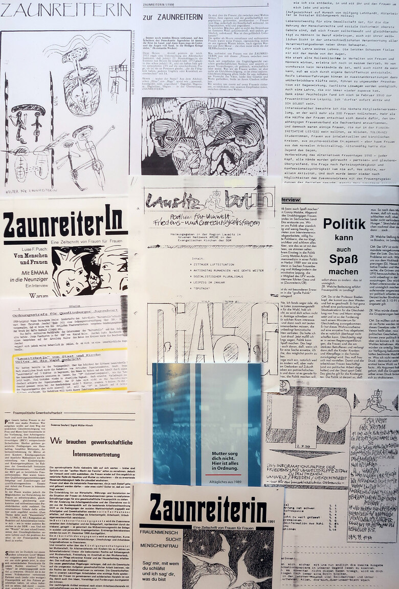 Eine Fotocollage aus alten Zeitungsartikeln.
